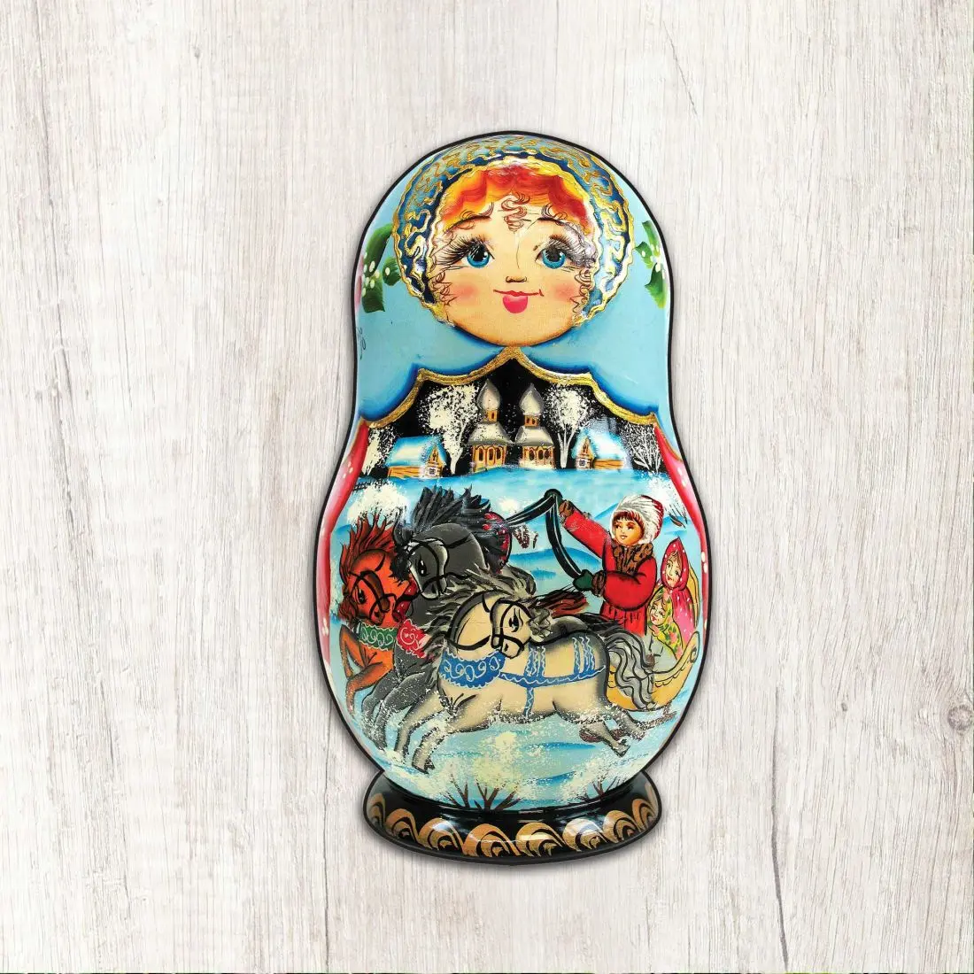 Designocracy 8115225M 12 x 9 in. Troyka Horse Ride Nesting Doll Holiday Outdoor Decor Large Ornaments