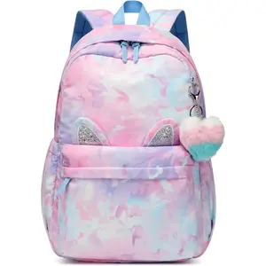 L-CPB011 30L Pink Green Peach Heart Backpack for 6-18 Years Girls Waterproof School Bookbag with Cat Ears & Peach Heart Keychain,Large Capacity Lightweight Travel Backpack for Teens College