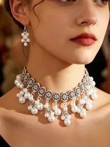 2-Piece Ethnic Metal Bead Necklace and Earrings Set, Low Allergy DIY Jewelry, Perfect for Parties, Weddings, Birthdays, Gifts