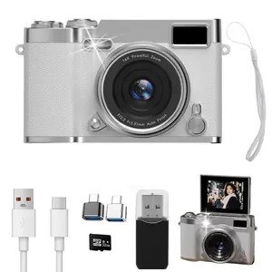 Foldable Screen Retro CCD Digital Camera – 32GB Card Included, Pocket-Sized Entry-Level Camera with Filter Functions for Beginners