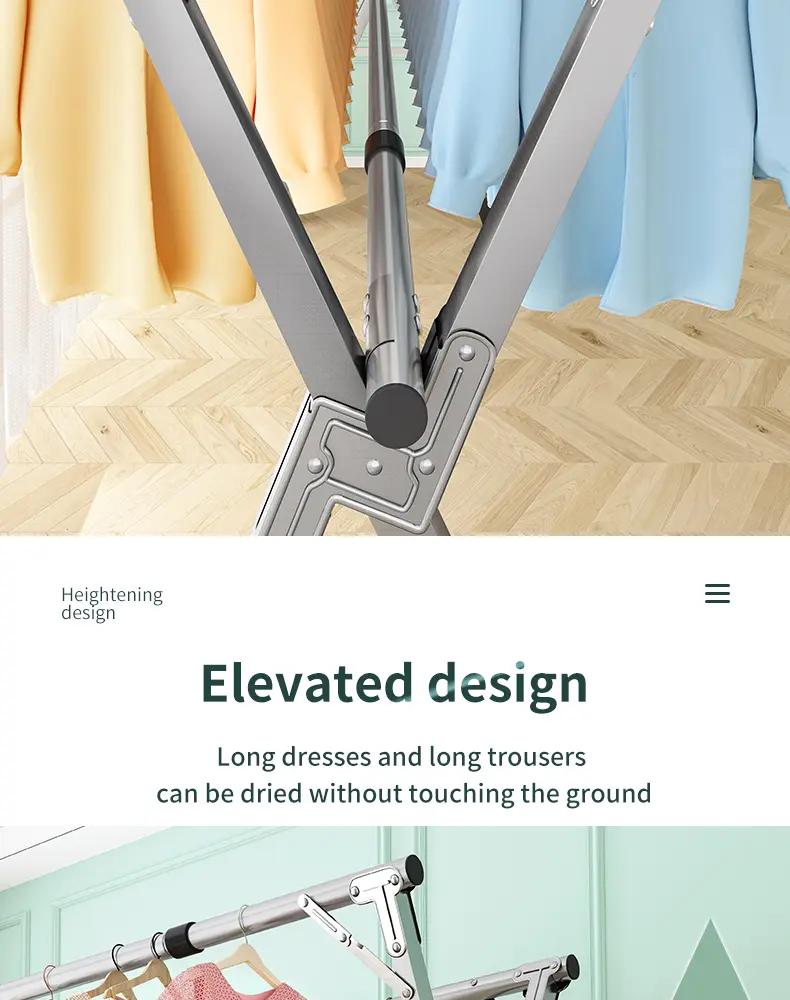 Elevated frame keeping long clothes above the floor