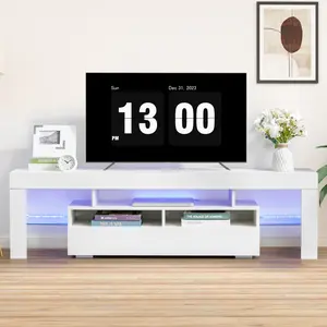 [New Year New Me] CANMOV TV Stand with LED Lights up to 75 inch TV, Gloss Media Console with Storage Shelves & Drawers for Living Room, bedroom furniture，nightstand