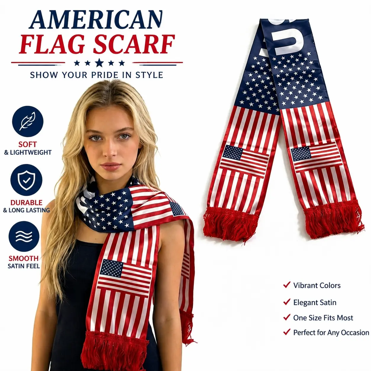 USA Soccer Fan Scarf – American Flag Scarf for 4th of July, Supporter Accessory, Fan Gear & Souvenir for US Fans #DealsforYouDays#SummerWins