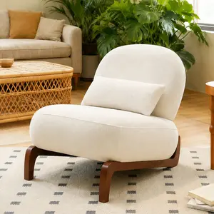 ARCH Cute Accent Chair with Solid Wood Legs, Velvet Fabric Living Room Armless Chair, Cozy Bedroom Reading Chair, Comfy Single Sofa for Apartment, Waiting Room, Balcony, Multiple Color Options, Blue/Brown/Camel/Caramel Color Options