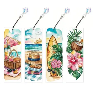 4-piece set of diamond painting art bookmarks - Romantic sea view pattern, 5D irregular diamond painting bookmarks and pendants, DIY handmade home and office supplies reading bookmarks Book Accessories