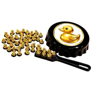 Bingo Set with 50 Gold Color Duckies Filler Bingo Chips, Magnetic Wand, Holding Container, Tabletop Game