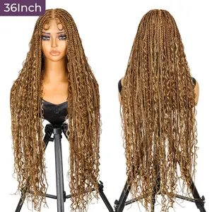 YMSGIRL 36" Piano Blend Boho Braids Wig | #P30/27 Highlight Mix With Wavy Ends | Glueless Full Lace Knotless Wig For Everyday Wear