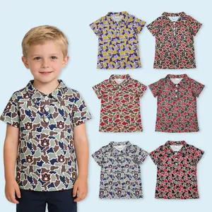 Boys Short Sleeve Southern Camo Team Button Polo Shirts Top