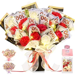Money Bouquet Kit – Red Rose & Carnation Flower Bouquet with Gift Box – Cash Gift for Graduation, Birthday, Anniversary, Mom, Her Floral Friend