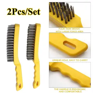 2Pcs Wire Scratch Brushes Set,Heavy Duty Stainless Steel 11 Inch with Plastic Handle Descaling Welding Dust Bending Hand Tool,Brush Rust Remover for Metal