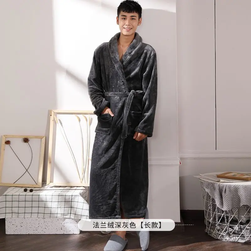 Dark gray men's thick and elongated robe