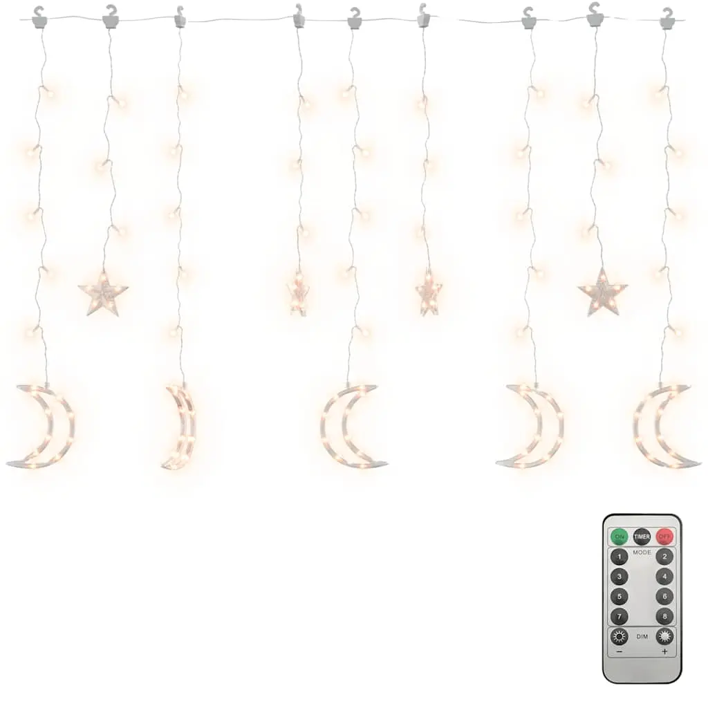 vidaXL Fairy Lights, Remote Control Star and Moon Lights with 138 LEDs, Hanging Lights for Indoor and Outdoor, Christmas Decoration, Warm White 328794