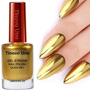 Tinovo Uno New Arrival 12ml Chrome Metallic Golden Nail Polish, Quick Dry, No Need UV/LED Curing, Long-lasting Shine, Durable, Noble Nail Art Polish Gel, No Formaldehyde Non-toxic, Alcohol Free,Origingal Brand Logo, Fashion Nails DIY,Super Holiday Gift