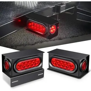 2-piece Steel Trailer Light Box Housing Kit with 6inch Oval Red LED Tail Lights and 2inch Round Side Marker Lights with Grommet Plug Wire Connectors, Adjustable Lighting Mode for Reverse Lights