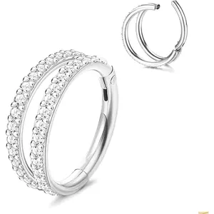 Sanfenly 16G 316L Surgical Steel Hinged Nose Hoop - Women's Septum Clicker, Double Open Propeller Stacked Shell Body Jewelry, Helix Pierced Ring for Cartilage
