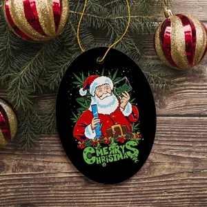 Pothead Santa Christmas Ceramic Ornament, Funny Gift for Friends - Circle, Star, Heart and Oval Shapes