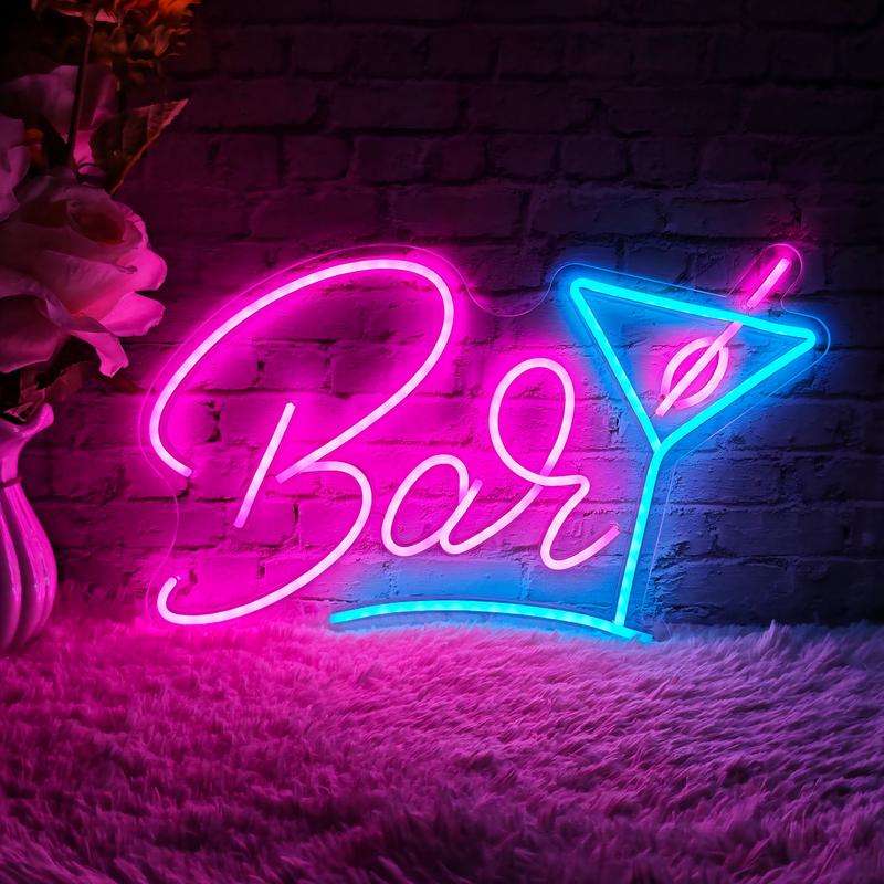 Bar Neon Sign for Home Bar Wall Decoration, USB Powered LED Bar Sign with Dimmable Brightness, Wall-Mounted Cocktail Neon Light for Man Cave/Club/Bistro/Party, Birthday Christmas Gift for Boys Girls