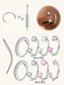 Hypoallergenic Cz Horseshoe Nose Ring, Stainless Steel 18/20 Gauge 8mm Hoop, Internal Thread Design Nose Piercing Jewelry for Nose, Cartilage, Tragus, Helix & Lip Piercings