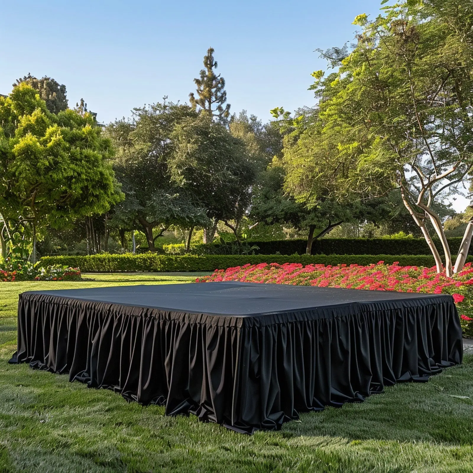 Portable Black Polyester Stage Skirt - 36"x20ft Platform Skirting Cloth for Weddings, Events, Party Decoration & Performances Staging