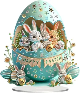 DIY Tabletop Diamond Art Painting Kit – Double Sided Easter Egg Rabbit Rhinestone Desk Ornament, Home Craft Gift