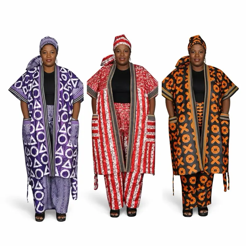 Premium Ankara Set with Bold Agbada-Style Top Matching Pants & Headwrap Comfortable Classy Made to Stand Out Perfect for Any Occasion Womenswear Clothes