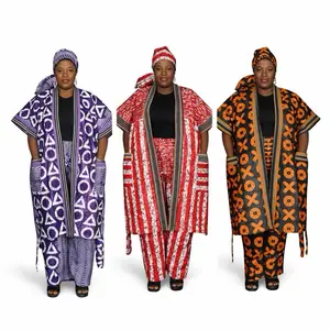 Premium Ankara Set with Bold Agbada-Style Top Matching Pants & Headwrap Comfortable Classy Made to Stand Out Perfect for Any Occasion