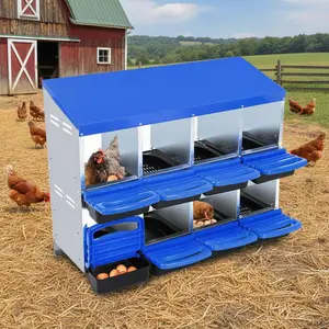 Metal Chicken Nesting Box – 10 Compartments, Galvanized, Roll Away Egg Collection, Protective Lid, Pull-Out Poultry Coop, Blue or Orange