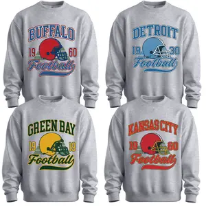 RETRO Vintage Football Crewneck Sweatshirt - Pro City Designs Available! S-3XL Sport Grey Cozy Pullover. Gameday Helmet Aesthetic. Perfect Tailgate Support & Fan Gift.