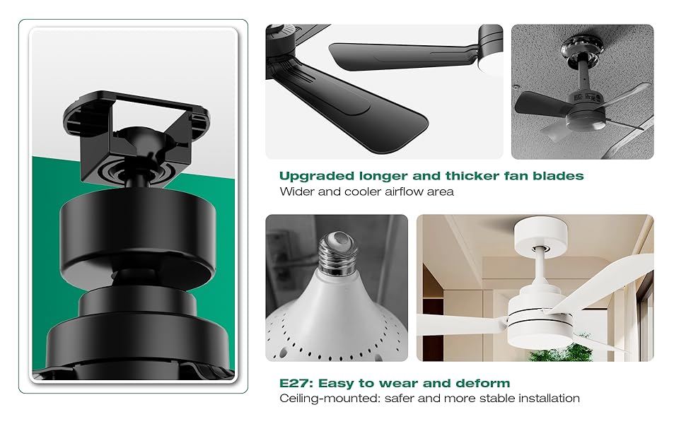 Dimmable Small Ceiling Fan with Light and Remote Control | Easy Install Black Ceiling Fan Light for Bedroom Kitchen Garage