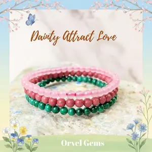 Graceful Love Attraction Crystal Bracelet Set – 4mm Rhodonite, Rose Quartz & Malachite Beads – Sustainable Jewelry for Women, Men, Kids & Girls – Timeless Love – Best Mother’s Day Gift