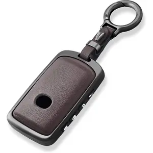 OFFCURVE Zinc Alloy Leather Key Fob Cover for Mazda, Key Fob Case Cover for 2019 2020 2021 2022 Mazda 6 3 Hatchback CX30 CX5 CX9 CX10 3-4-Button Smart Key Holder Car Key Protector Accessories, Brown