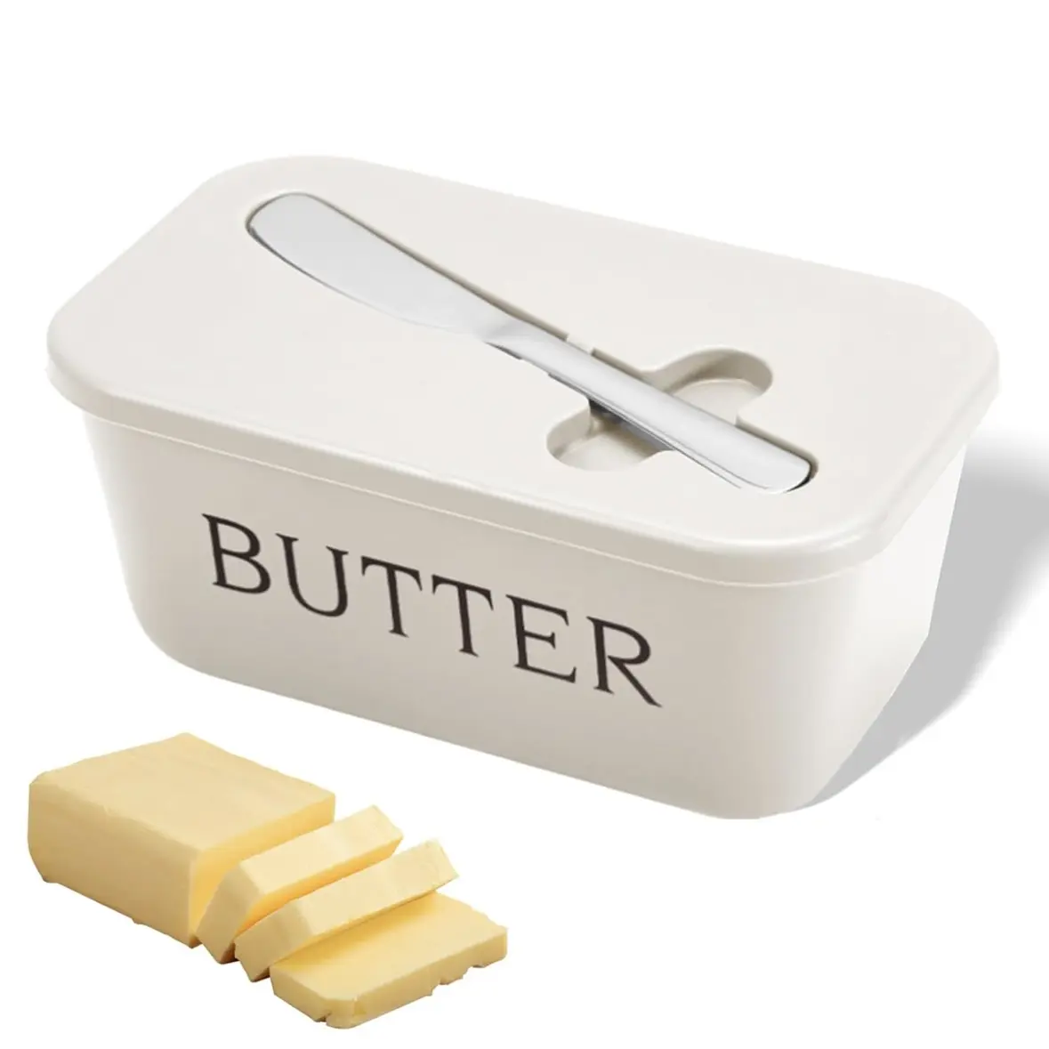 Butter Dish with Lid, Lightweight Durable PP Kitchen Butter Container, Plastic Containers, Includes Butter Knife and Scraper, Perfect for Baking and Gifting, Dishwasher Safe, Utensils
