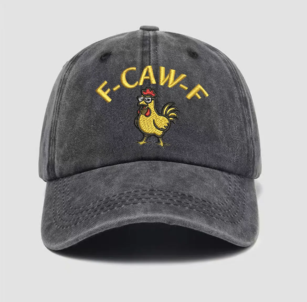 Unisex Vintage Washed Distressed Baseball Cap, Funny 'F-CAW-F' Cool Chicken Graphic Print, Street Fashion Cap for Sports & Outdoor Use