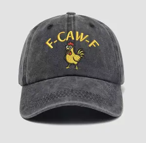 Funny "F-CAW-F" Cool Chicken Graphic Print Baseball Cap  Vintage Washed Distressed Dad Hat Unisex