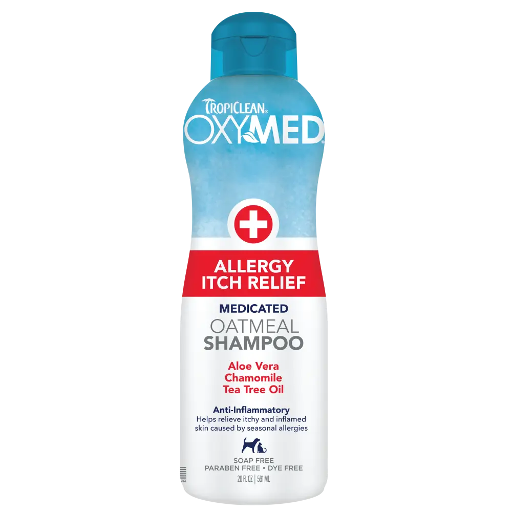 TropiClean OxyMed Fast Acting Dog Shampoo - Oatmeal Blend with Aloe, Gentle Moisturizing for Allergies, Itching & Skin Irritants, 20oz, Reduces Irritation