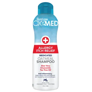 TropiClean OxyMed Dog Shampoo for Allergies and Itching, Gentle Moisturizing Oatmeal & Aloe Shampoo for Seasonal Allergies & Skin Irritants, 20oz