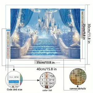 5D Diamond Painting Kit Featuring Frozen-Inspired Ice Castle for Adults, Blue and White Castle Theme Complete with Round Diamonds, Embroidery Art for Home Wall Decoration, And a Landscape Dot Painting Set，Frameless, Unique Art Project