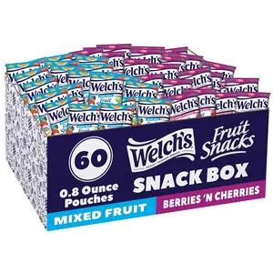 Welch's Fruit Snacks, Mixed Fruit & Berries 'N Cherries Variety Pack, Great for School Lunches, Bulk Pack, Stocking Stuffers, Individual Single Serve Bags, 0.8 oz (Pack of 60)