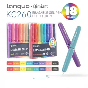 【2-in-1】Languo KC260 18 Pack Erasable Gel Pens Mess-Free Smooth 0.6mm Needle Point Ink Markers for Professional Note-Taking Journaling Multi-Surface Aesthetic DIY Art Supplies Retractable