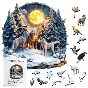 This Snowy Wolf Pack Wooden Puzzle is Arctic enchantment! Glowing full moon, frosty pines, majestic wolf pack—perfect for nature lovers, fantasy fans, or cozy puzzle nights Toddler Alphabet