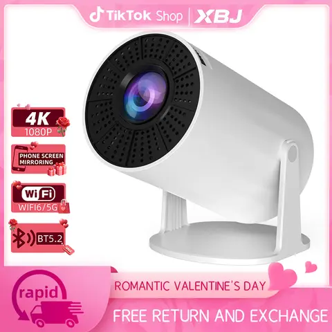 XBJ Bright WiFi Smart Projector - 2.4/5G WiFi, 360-Degree HD LED Screen, 4K Decoding, 450 Lumens, 120V, ABS Build, Built-in Bluetooth Speakers, Home & Outdoor Video Projector for Bedroom, Holiday Gift for Him