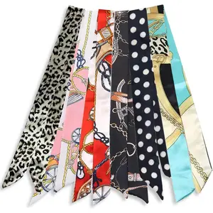 6 Pack Scarf Bags for Women Narrow Handbag Handle Wrap Ribbon Neckerchief Scarf Hair Neck Scarves Fashion Gifts