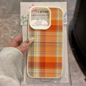 The Orange-Brown Checkered Striped Pattern Is Suitable for Iphone 16 Pro Max Cases, As Well As for iphone 15 Pro Max/14/16 Plus/15/13 Pro/12/9. It Features a Minimalist TPU Design, Offering Drop Protection And a Stylish Look.