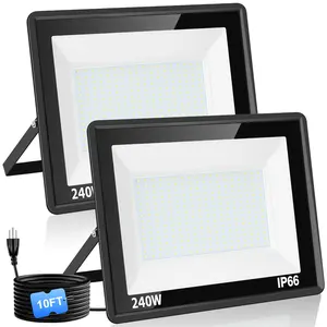 QENLAI 2 Pack 240W LED Flood Light with Plug, 14400Lm Super Brighter Security Lights with 6.6ft Wire, 5000K Daylight White IP66 Waterproof Outdoor Work Light Floodlight for Yard Stadium Garden