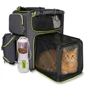 Premium Expandable Cat Carrier Backpack with Car Seat Belt Safety System – Not Just a Carrier, Rigid Frame Travel Solution for Cats & Small Dogs up to 25 lbs – Breathable, Durable – Includes Bottle & Feeding Bowl