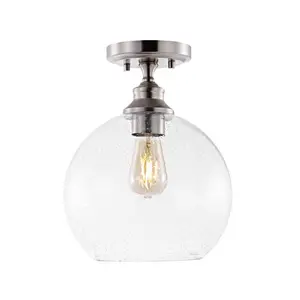 JONATHAN Y Marla Bohemian Farmhouse Iron/Seeded Glass LED Semi Flush Mount; for Living Room, Bedroom, Kitchen, Office