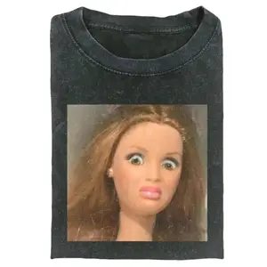 Up To Seventy Percent Off Funny Meme T Shirt Featuring Shocked Doll Face Short Sleeve Trendy Casual and Sarcastic Summer Fashion for Men and Women