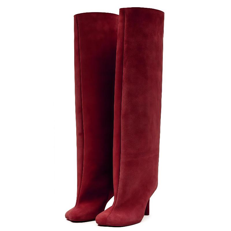 Women's Black Suede Knee High Boots Wide Calf Stiletto High Heel Long Riding Boots for Fashion Dress Autumn Elegant Design Fall Winter Footwear