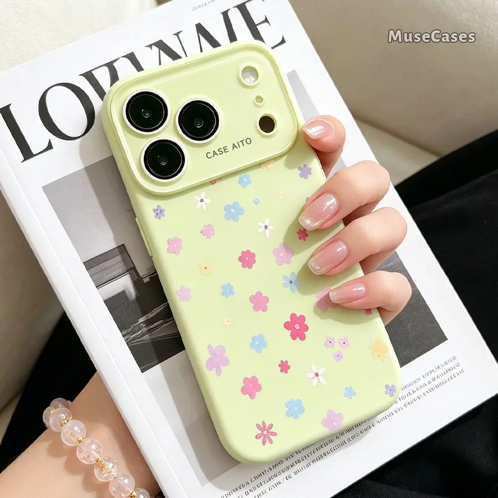Pastel Floral Glossy TPU Phone Case for iPhone 17/16/15/14/13/12/11 Pro Max Plus Air, Cute Soft Shockproof Protective Mobile Phone Accessories Cover, Gift SCFYG260729006