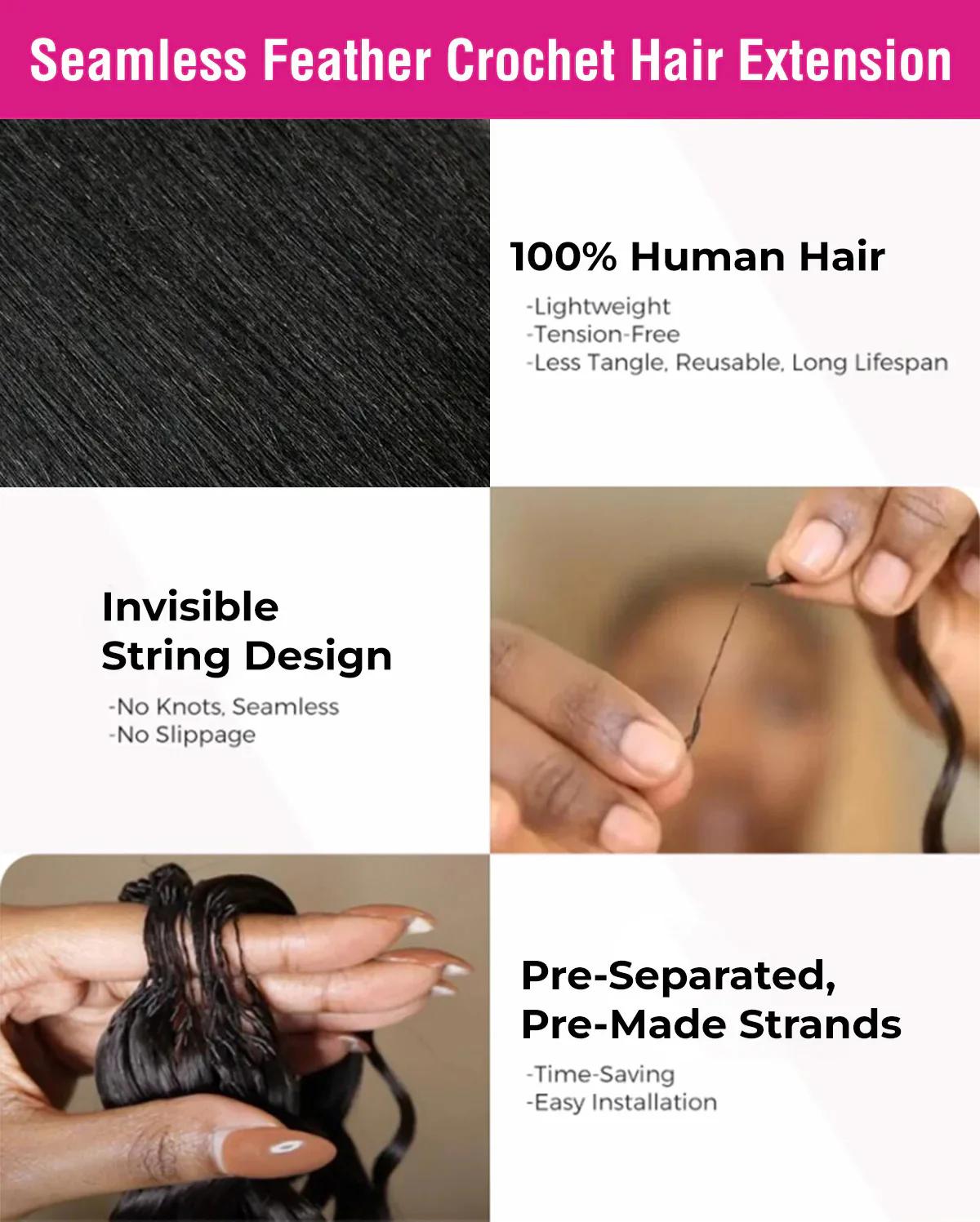 ISEE HAIR Coarse Yaki Straight Human Hair Crochet Extensions, Miracle Knots Pre-Separated Knotless Crochet Braids, Natural Textured Yaki Straight Hair, 50g/Pack, Vacation Hairstyles#SoHoChic #TikTokShopBackToSchool